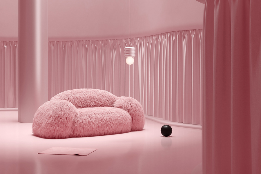 blush pink sofa living room